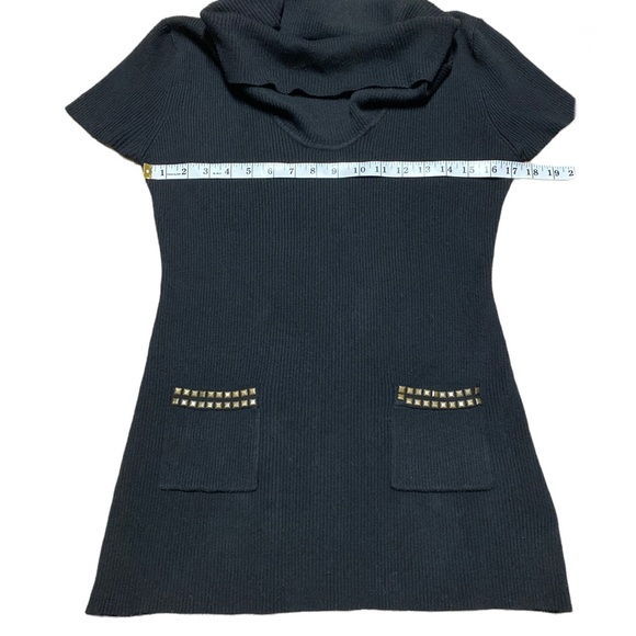 Y2K Say What Cowl Neck Black Ribbed Short Sleeve Sweater Studded Size P L - Picture 3 of 12